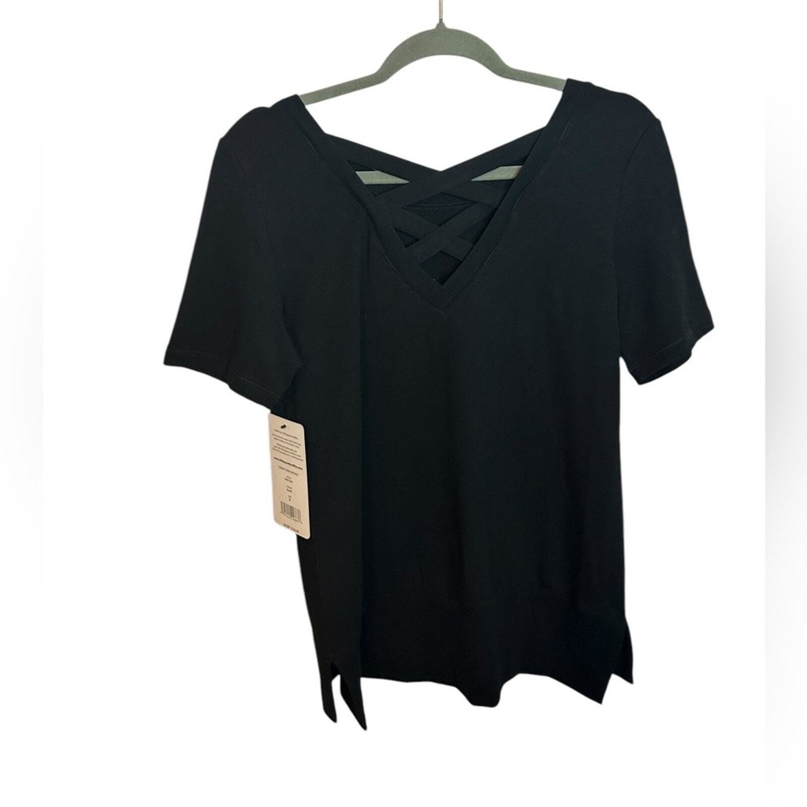 90 Degrees By Reflex Criss-Cross Back Black Active Top New Women's Size Medium