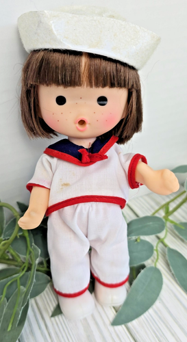 Uneeda Doll Co. Vintage Freckles Girl Doll with Brown Hair & Dark Eyes 7"