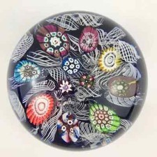 Perthshire PP12 1969 Spaced Millefiori Latticinio Lace Blue Ground Paperweight