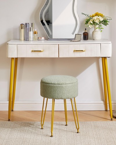Compact Rectangular Ottoman Stool with Storage and Gold Steel Legs - Light Green - Picture 6 of 10