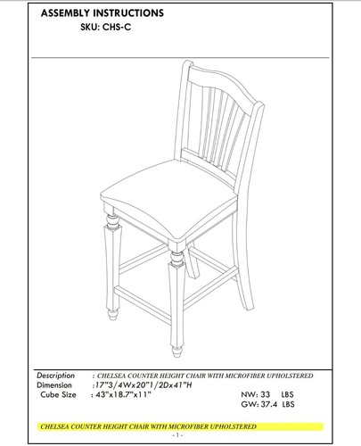 Set of 2 Chelsea kitchen counter height chairs with fabric padded seat in black - Picture 7 of 10