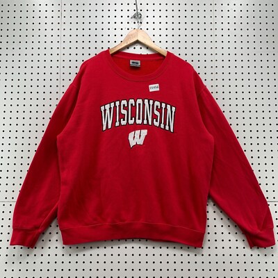 Wisconsin Badgers Sweatshirt Red Embroidered Spell Out Mens 2XL  Crewneck 26x28