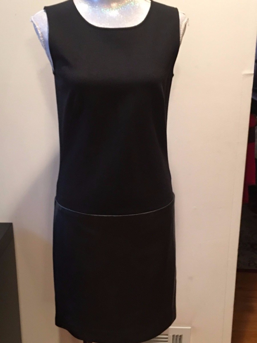 NEW DKNY DONNA KARAN NEW YORK BLACK LEATHER SLEEVELESS DRESS SIZE S