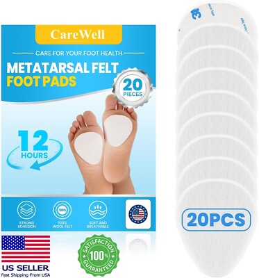 20Pcs Metatarsal Felt Foot Pads 1/4'' Thick for Women Men Ball of Foot Cushions