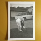 Plymouth Suburban 1950s Classic Car VINTAGE PHOTO snapshot Child Handstand Funny