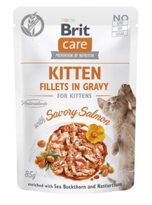 BRIT CARE Fillets in Gravy Pouch Kitten Savory 24x85g mit Lachs für Kätzchen