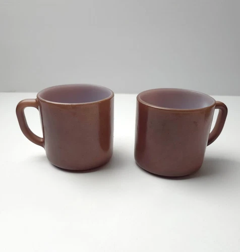 Set of 2 Vintage Federal Glass Brown Coffee Cup Mugs Heat Proof USA D Handle