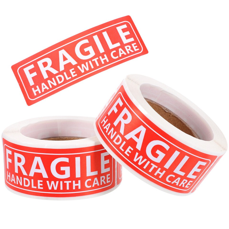 2 Rolls Fragile Moving Stickers Glass Tape Red Shipping Sign The