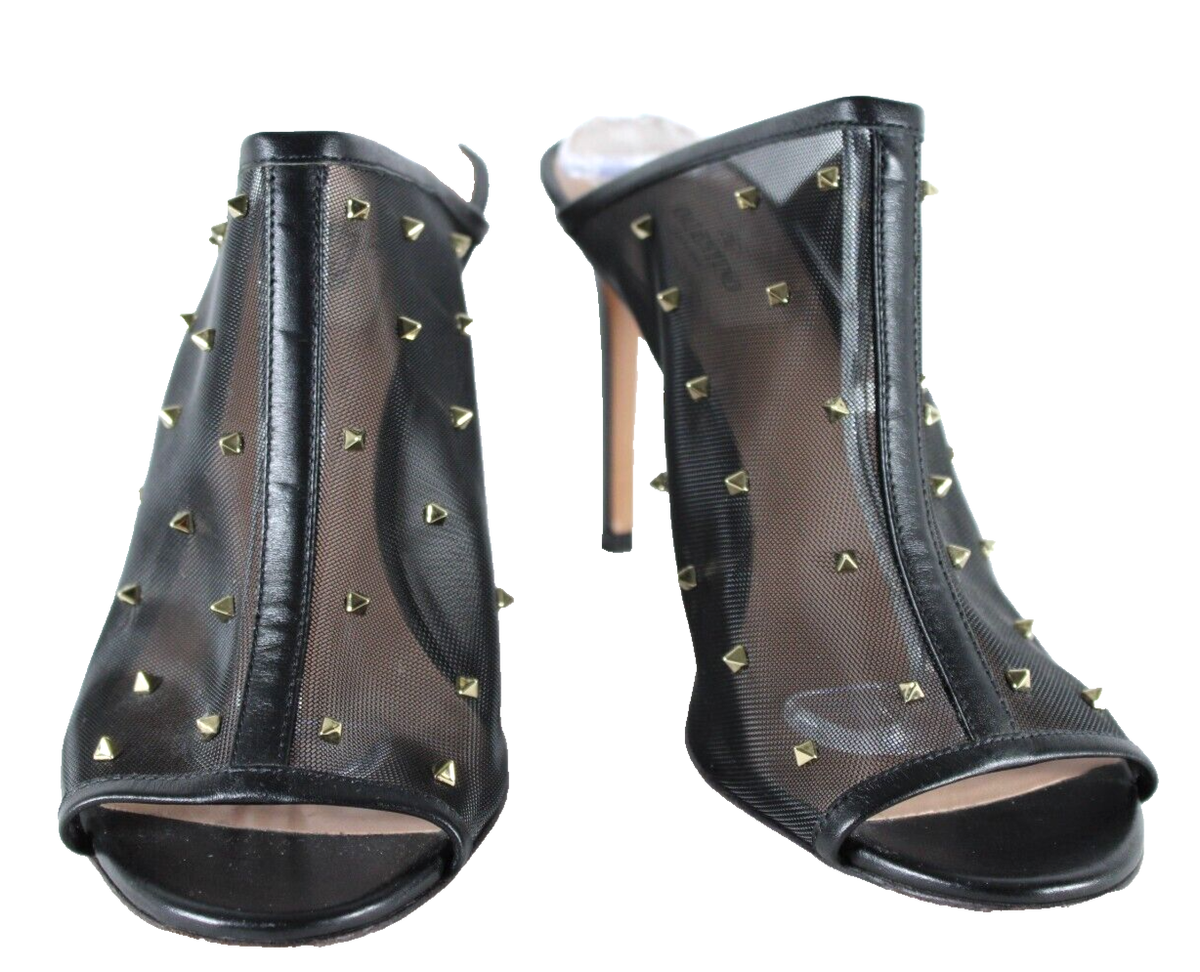VALENTINO Black Leather & SHINING MESH Rockstud Heeled