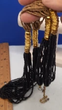 VTG Necklace Black Seed Beads Multi Strand goldtone rings Tribal Bling 6/19-15