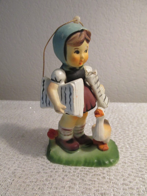 1950's CHRISTMAS HOLIDAY ORNAMENT RESIN LITTLE GIRL & DUCK VINTAGE HONG KONG