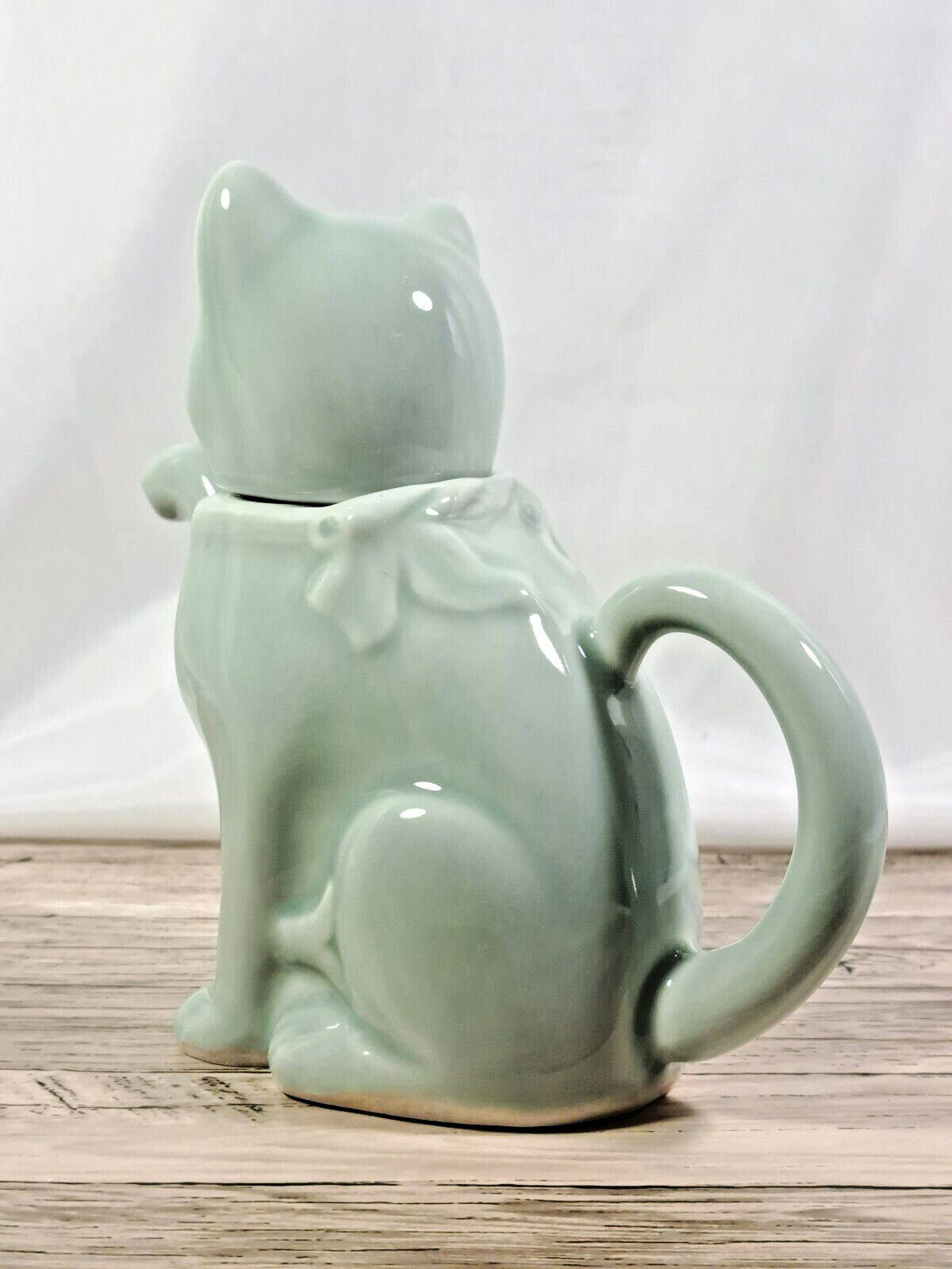 Wellcome Pitcher Vintage Celadon Green Ceramic Lucky Welcome Cat Pitcher Teapot, Creamer ...