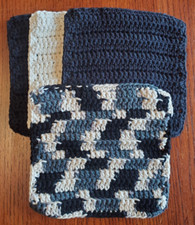 Lot of 4 New Licorice Black White Handmade-Crocheted 100 Cotton Dish/WashCloths
