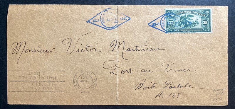 1931 Haiti Diamond Cancel Cover To Port Au Prince