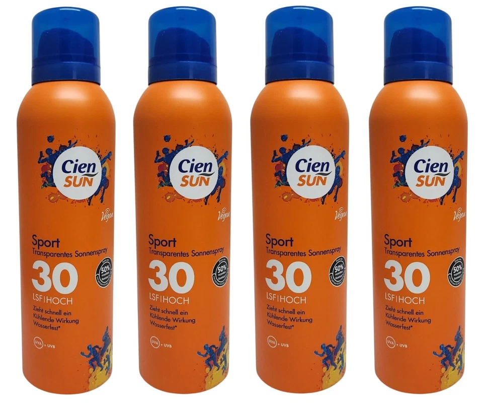 4 x CIEN SUN SONNENSPRAY LSF 30 transparent Sonnencreme Wasserfest Spray Sport