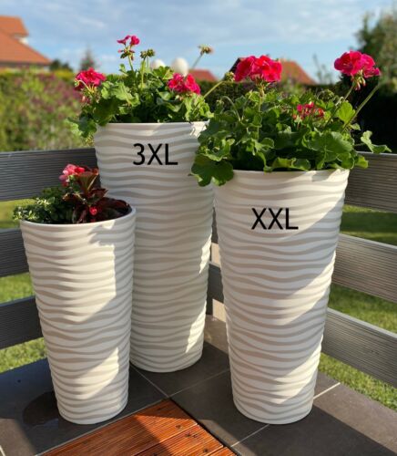 Blumenkübel Slim Rund Welle Pflanzkübel Hoch Blumentopf weiß SET 2: XXL + 3XL - Bild 3 von 7