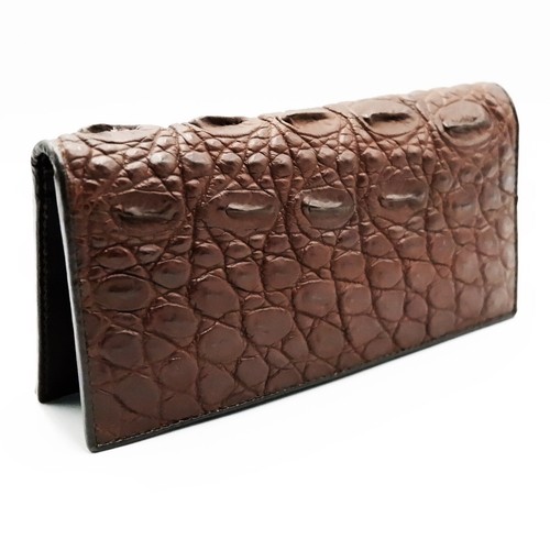 New Real Dark Brown Croc Back Bone Leather Skin Women Long Bi-fold Clutch Wallet - Picture 6 of 12