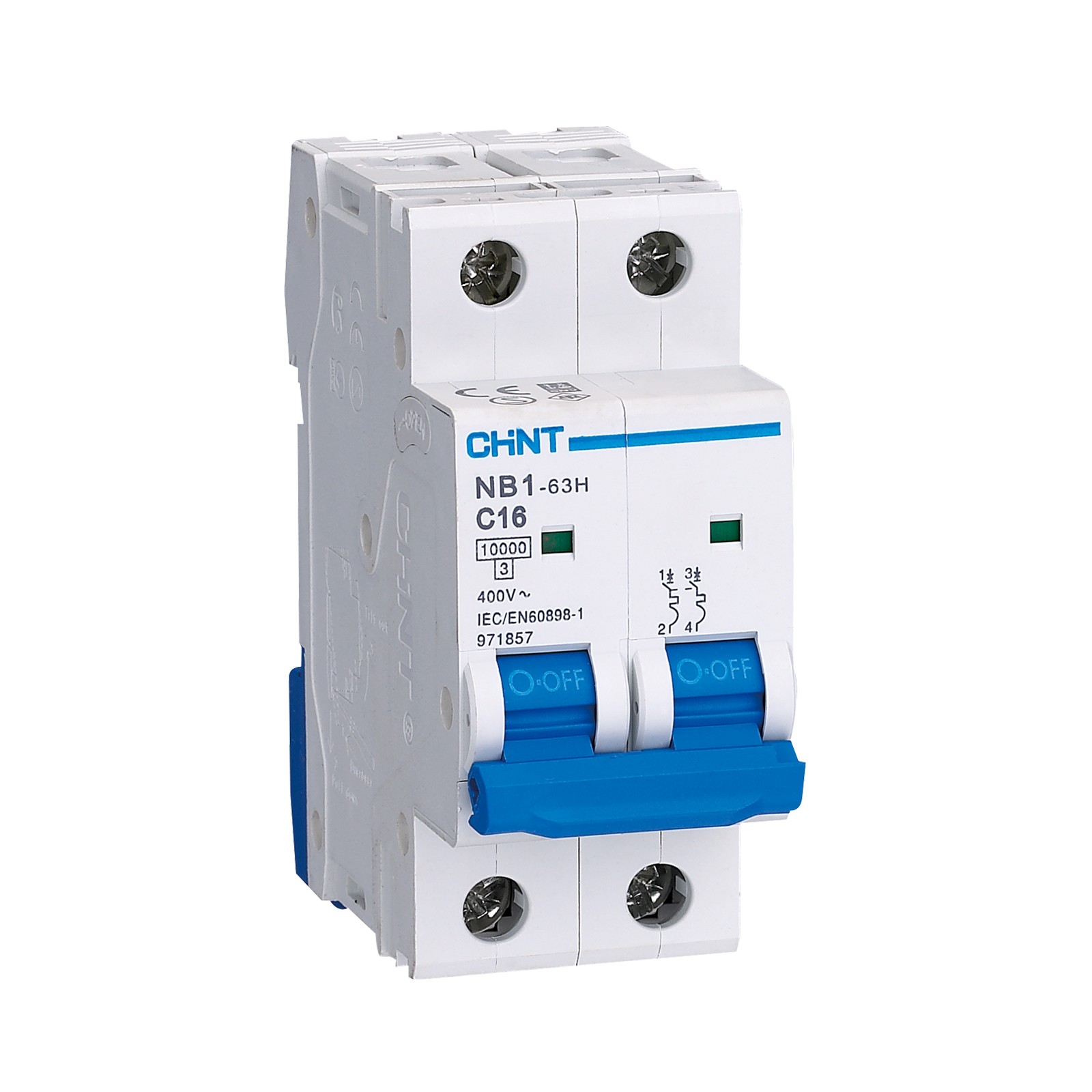 chint mcb nb1-63bh2p10 10a, 2p 10ka dp b curve