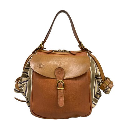 IL BISONTE Beige Brown Multi Cotton Leather Backpack