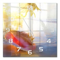 Glas-Wanduhr Wanduhr Aus GehäRtetem Glas Muschel Am Strand WeißE Zeiger 60X60 Cm
