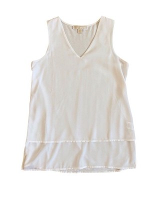 Michael Kors White Sleeveless Blouse Career Neutral Minimal Mixed Media Small
