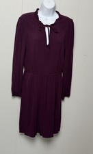 GAP Burgundy Knee Length Long Sleeve Elastic Waist Ruffle Collar&Tie Dress Sz S