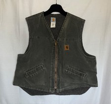 Vintage Carhartt Mens Black Vest Canvas Sherpa Lined Workwear 2XL