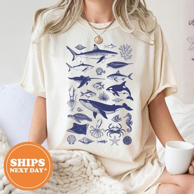 Vintage 90s Ocean Animals T-Shirt, Retro Tattoo Sea Life Tee, Shirt