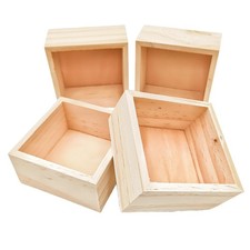 Anktily 4 Pack Unfinished Wooden Craft Storage Organiser Boxes, 3 x 3 x 1.6 i...