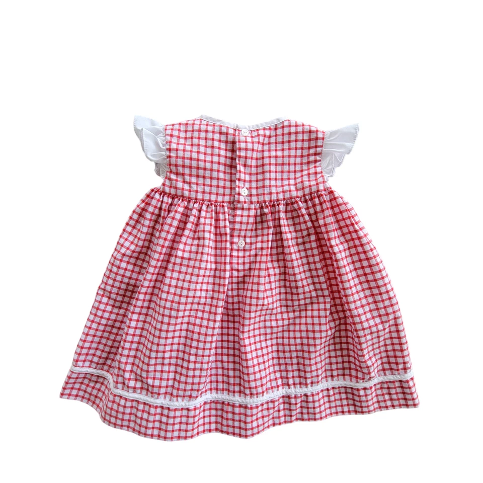 Vestido de Verano Petit Ami Rojo Guinga Bordado Náutico Pez Ancla Cangrejo Picnic Foto 4 de 4