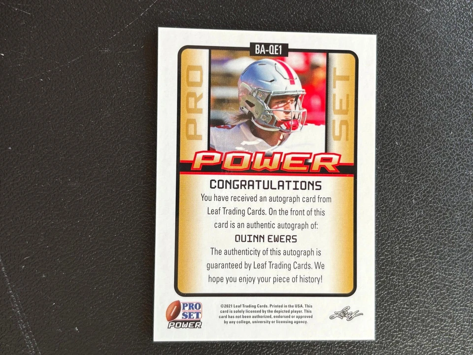 Quinn Ewers 2021 Leaf Pro Set Auto Autograph RC Rookie Texas Longhorns E22 - Image 2 of 2