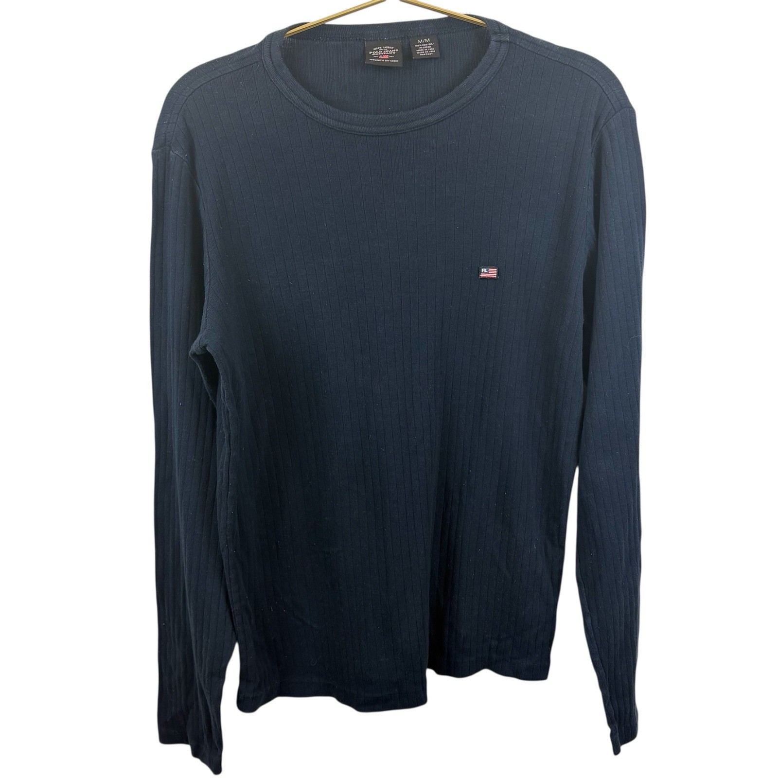 Vintage Y2K Polo Ralph Lauren Cotton Basic Blue Ribbed Long Sleeve Shirt Sz M