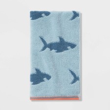 Shark Kids' Hand Towel Blue Antimicrobial Technology -26"x15": Cotton