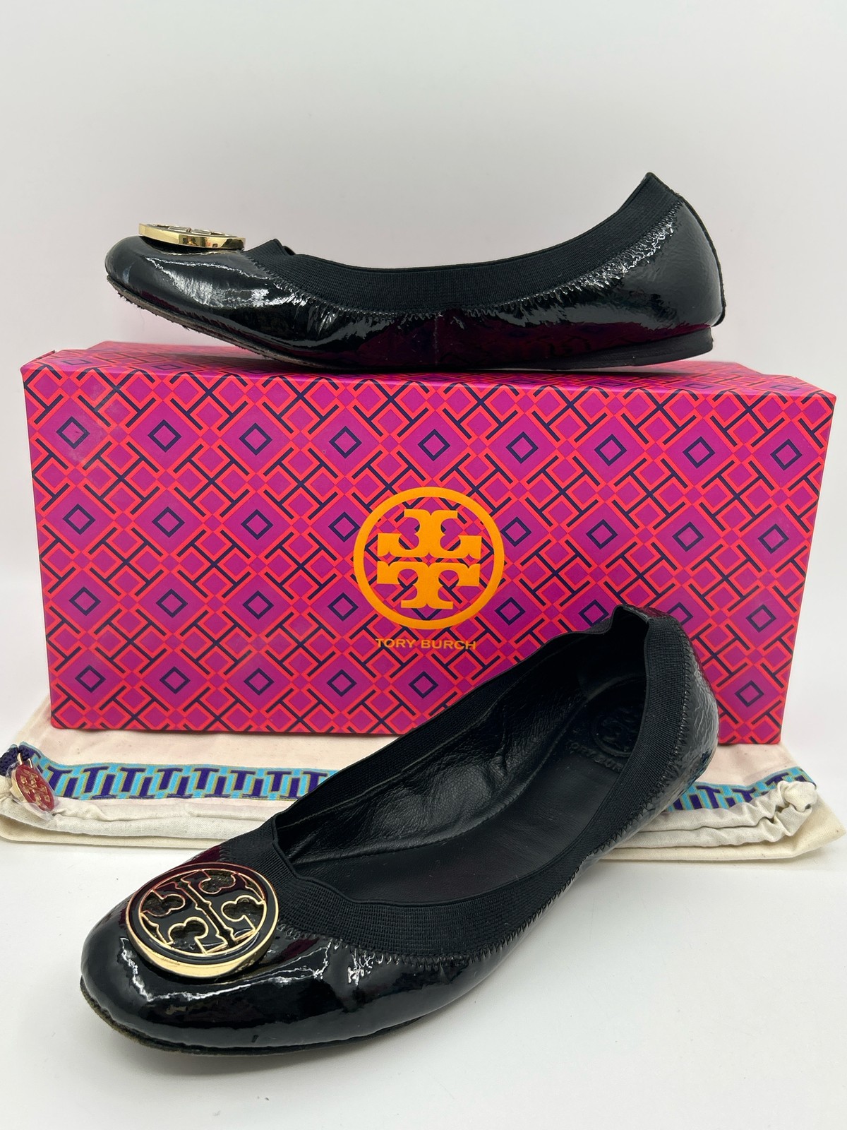 TORY BURCH Size 7.5 Black Women Caroline Patent Leather Ballet Flats