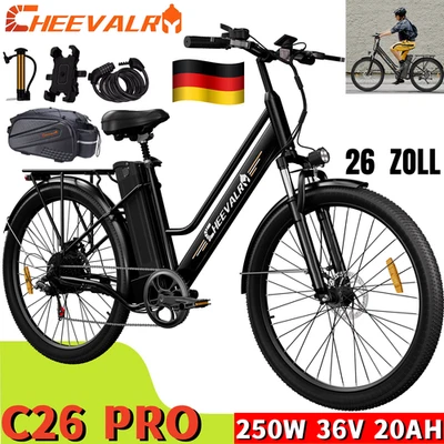 Cheevalry Elektrofahrrad 250W 36V20Ah E-Citybike 120KM 26Zoll EBIKE D/H 25km/h