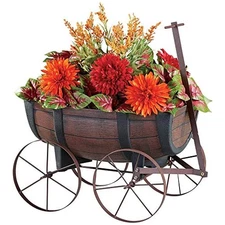 SkyMall Rustic Wagon Planter with Whiskey Barrel Design and Drainage