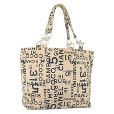 CHANEL By Sea Line Tote Bag Canvas Navy Beige CC Auth mr1854