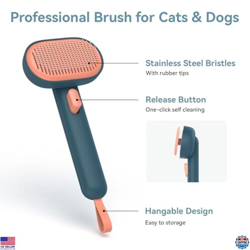 Aumuca Self-Cleaning Dog & Cat Grooming Brush - Removes Loose Fur & Tangles