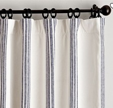 Pottery Barn Riviera Striped Linen Cotton Curtain Navy 50x96 Blackout