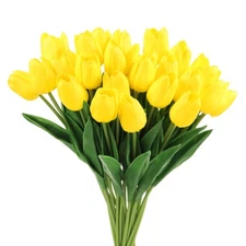 24Pcs Fake Tulips Artificial Flowers PU Artificial Tulips Real Touch Yellow