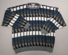 Vintage 90s Area by TAG Sweater Men's XL Geometric Blue Gray Made in USA Knit
