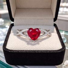 3.40Ct Heart Cut Natural Red Ruby & Diamond 14k White Gold Luxury Wedding Ring