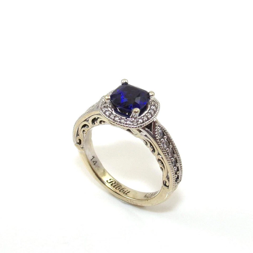 Anillo de compromiso Zales de oro blanco de 14 quilates con diamantes y zafiro azul talla 5,5 Foto 2 de 4