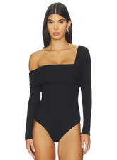 Lovers and Friends Black Bodysuit Ribbed Off/One-shoulder Modal Thong