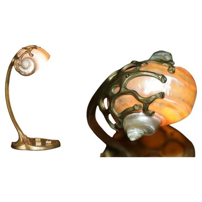 LÁMPARA DE MESA ANTIGUA FRANCESA ART NOUVEAU DE LATÓN Y CARCASA ATRIBUIDA LOUIS MAJORELLE - Imagen 1 de 4