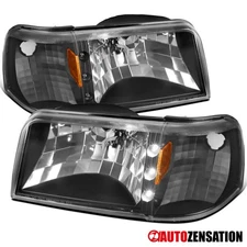 Fit 1993-1997 Ford Ranger Black 2in1 Style Headlights Corner Signal Lamps w/ LED