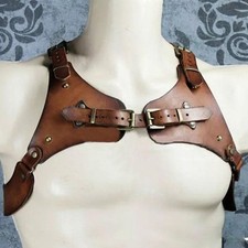 Medieval Body Chest Harness Buckle Belt PU Dark Brown