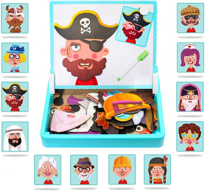 Magnetic Puzzles Face Dress up Travel Game Double Side Preschool Educational Lea
