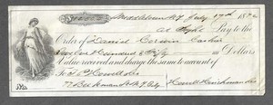 1872 Middletown New York Bank Draft "Maid"