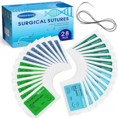 28 Packs Sutures Thread with Needle, Mixed Sutures, Training